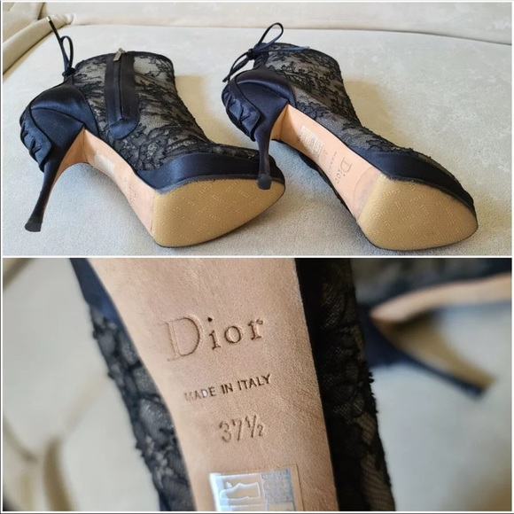Dior Lace And Satin Mock Lace Up Peep Toe Booties - Picture 8 of 10